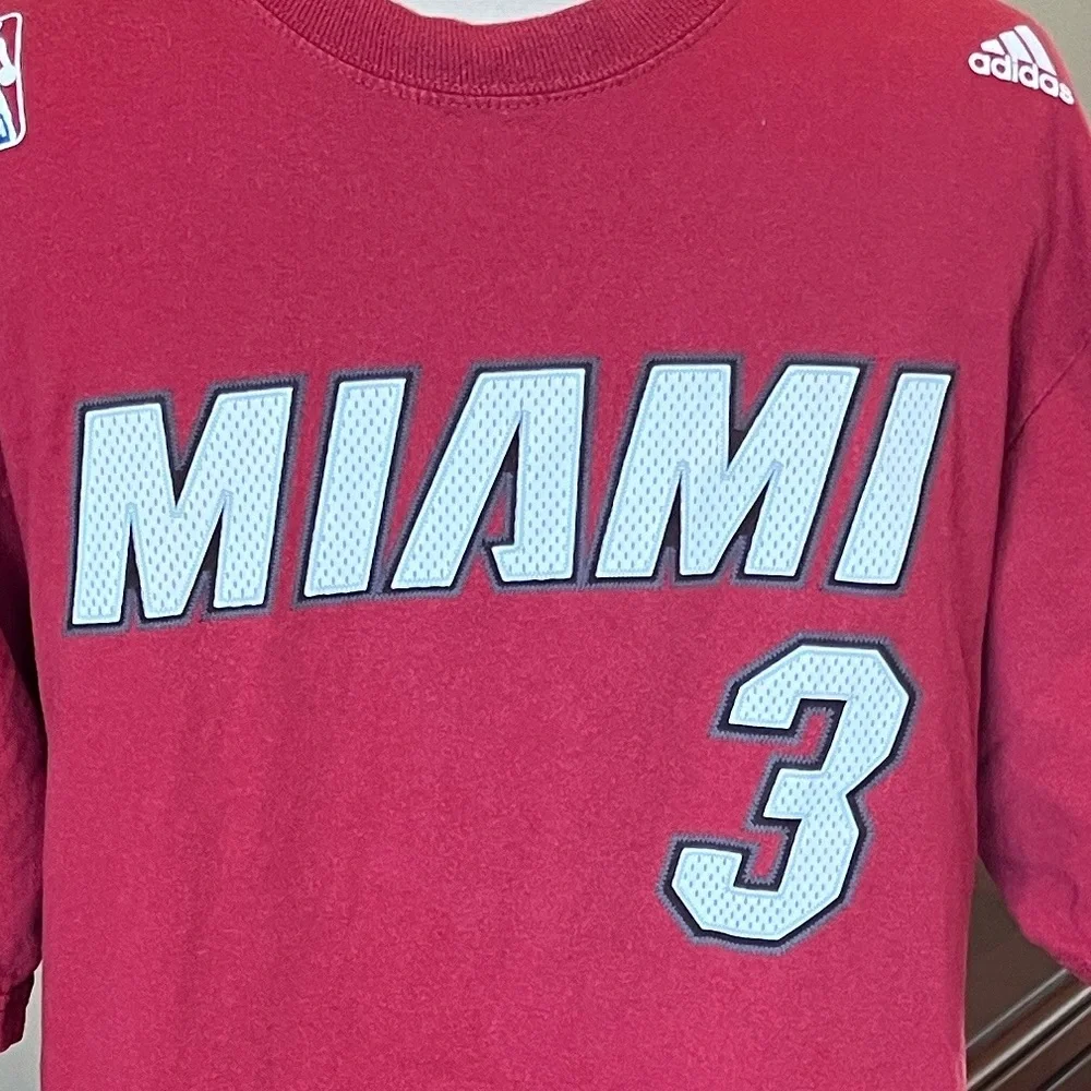 Miami Heat Wade #3 Adidas Red Cotton Short Sleeve Mens Medium